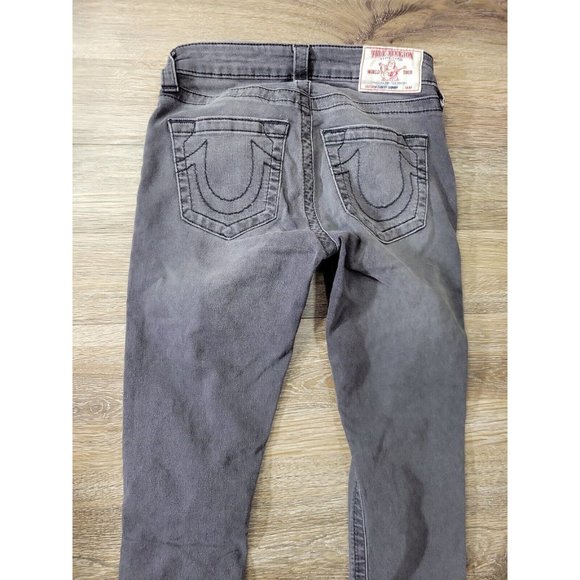 True Religion Women's 26 Stretch Charcoal Curvy Skinny Jeans Factory Distressed - Picture 4 of 9
